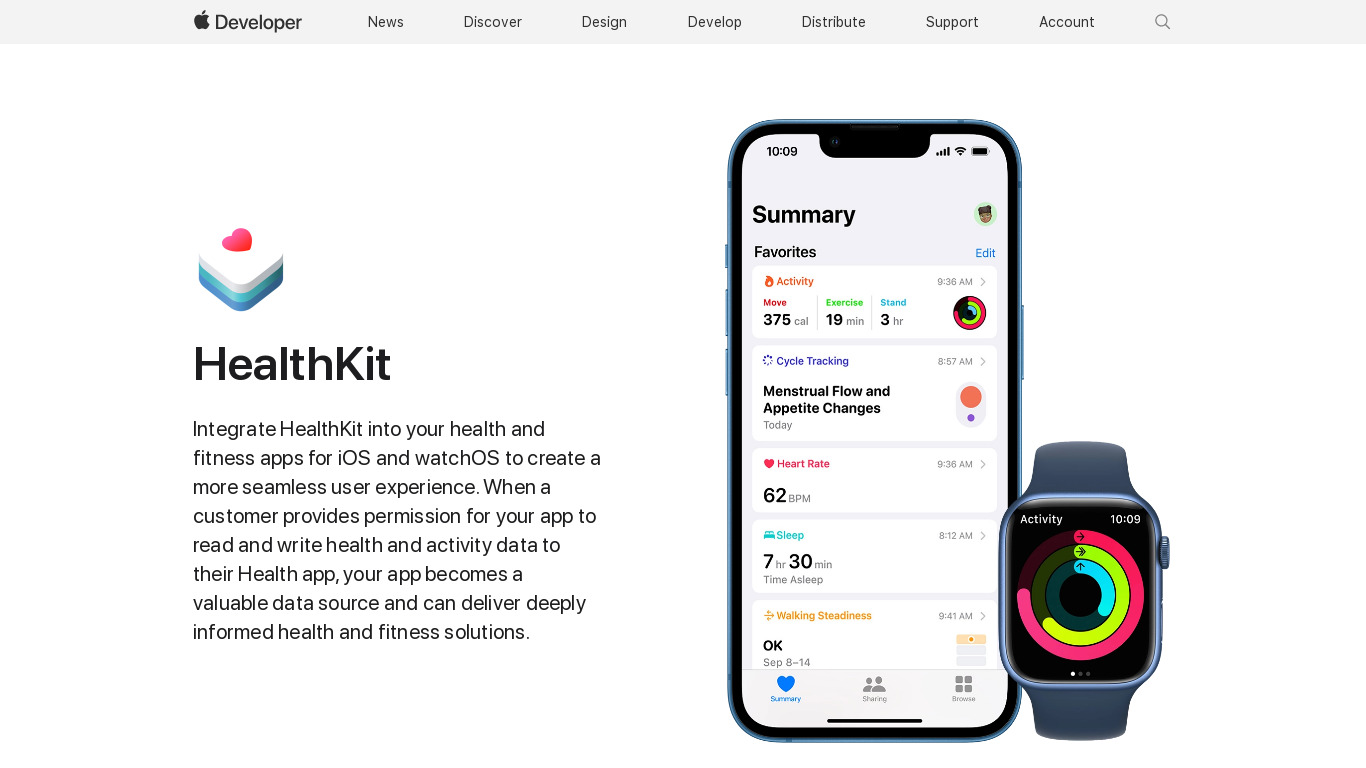 Apple HealthKit Landing page