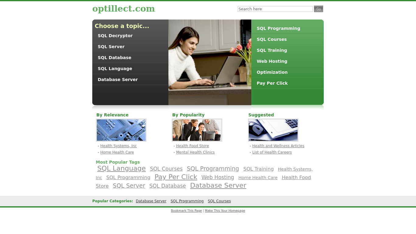 optillect.com Data Compare SQL Landing page