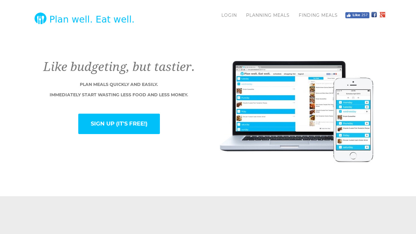 Plan Well Eat Well Landing page
