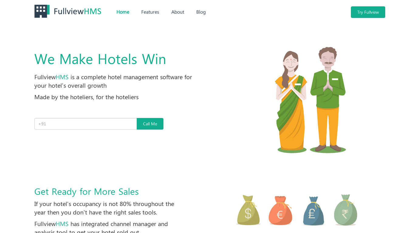 Fullview Hotel Management Software Landing page