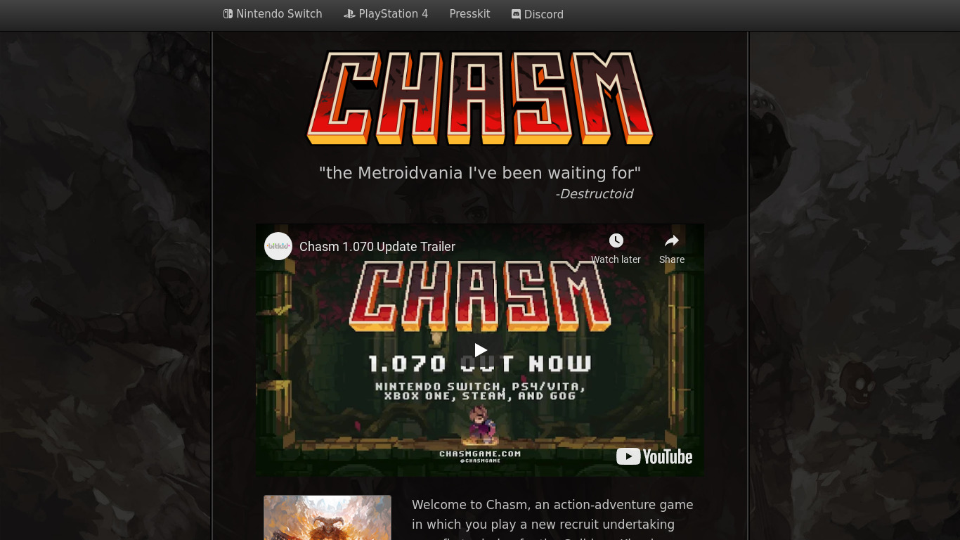 Chasm Landing page