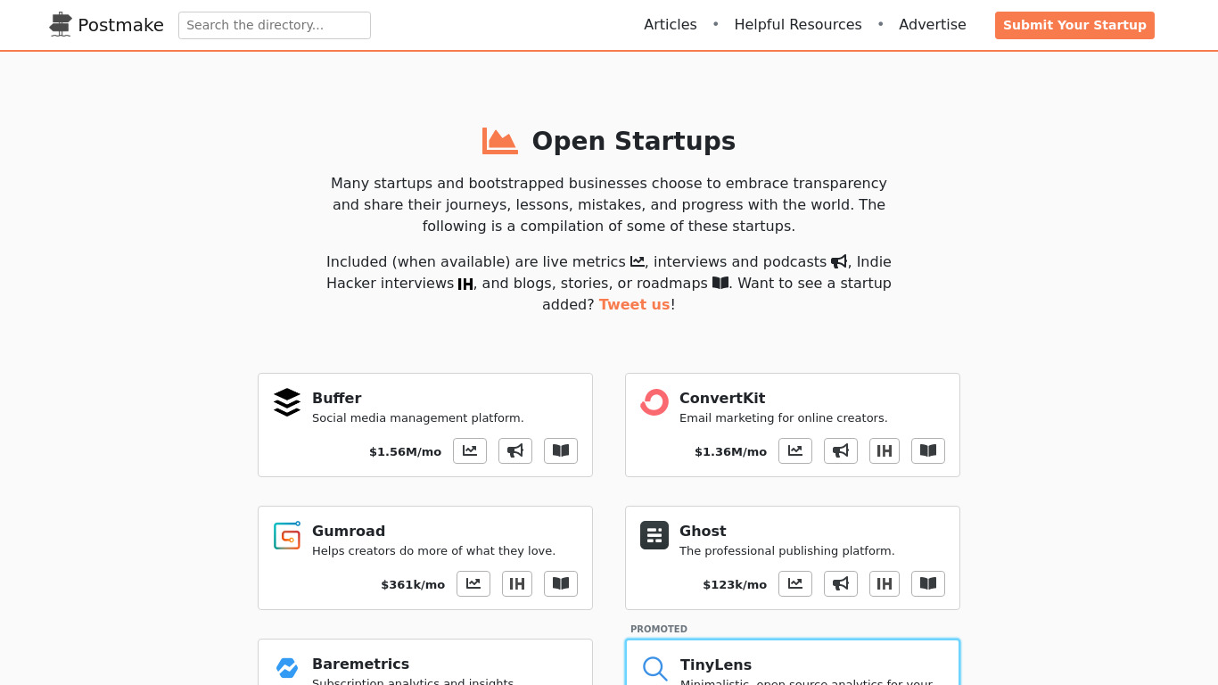 Open Startups Landing page