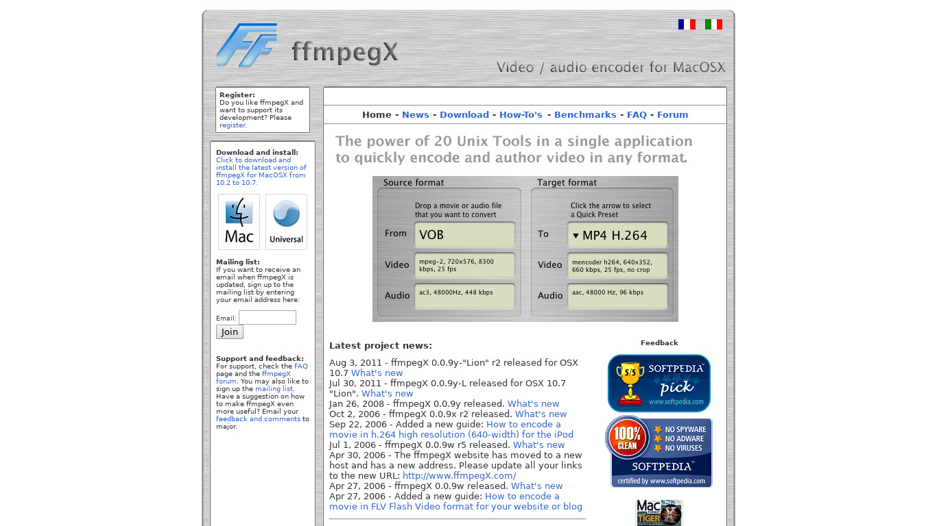 ffmpegX Landing page