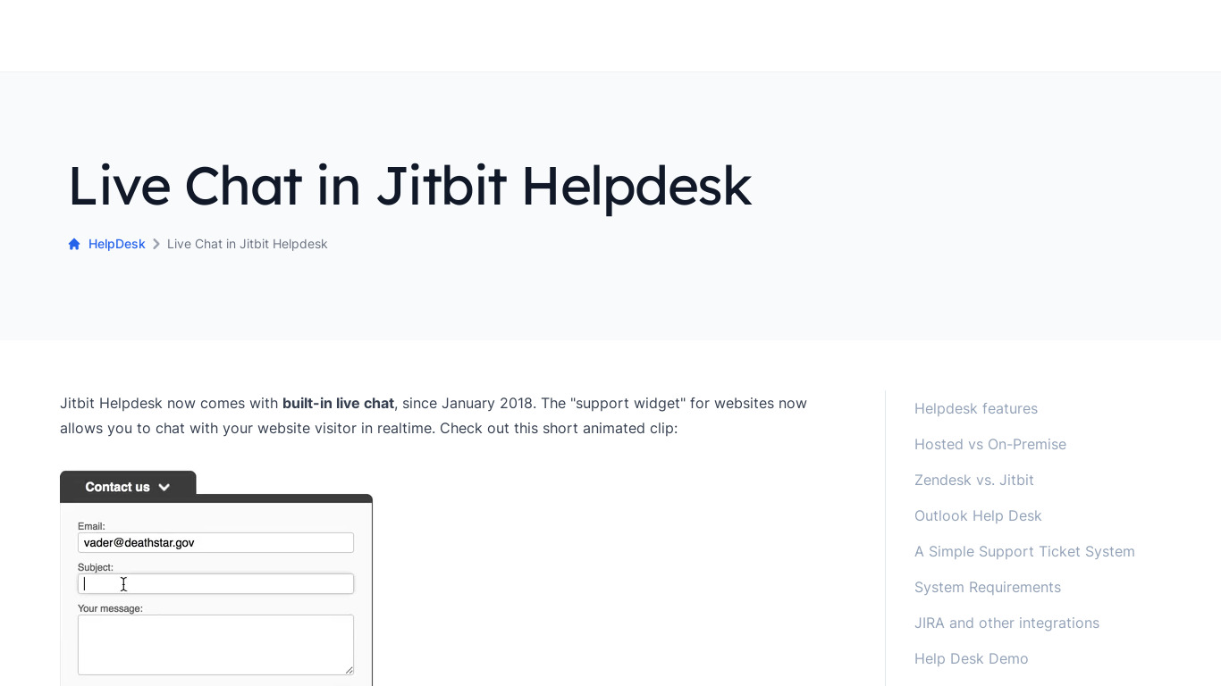 Jitbit Live Chat Landing page
