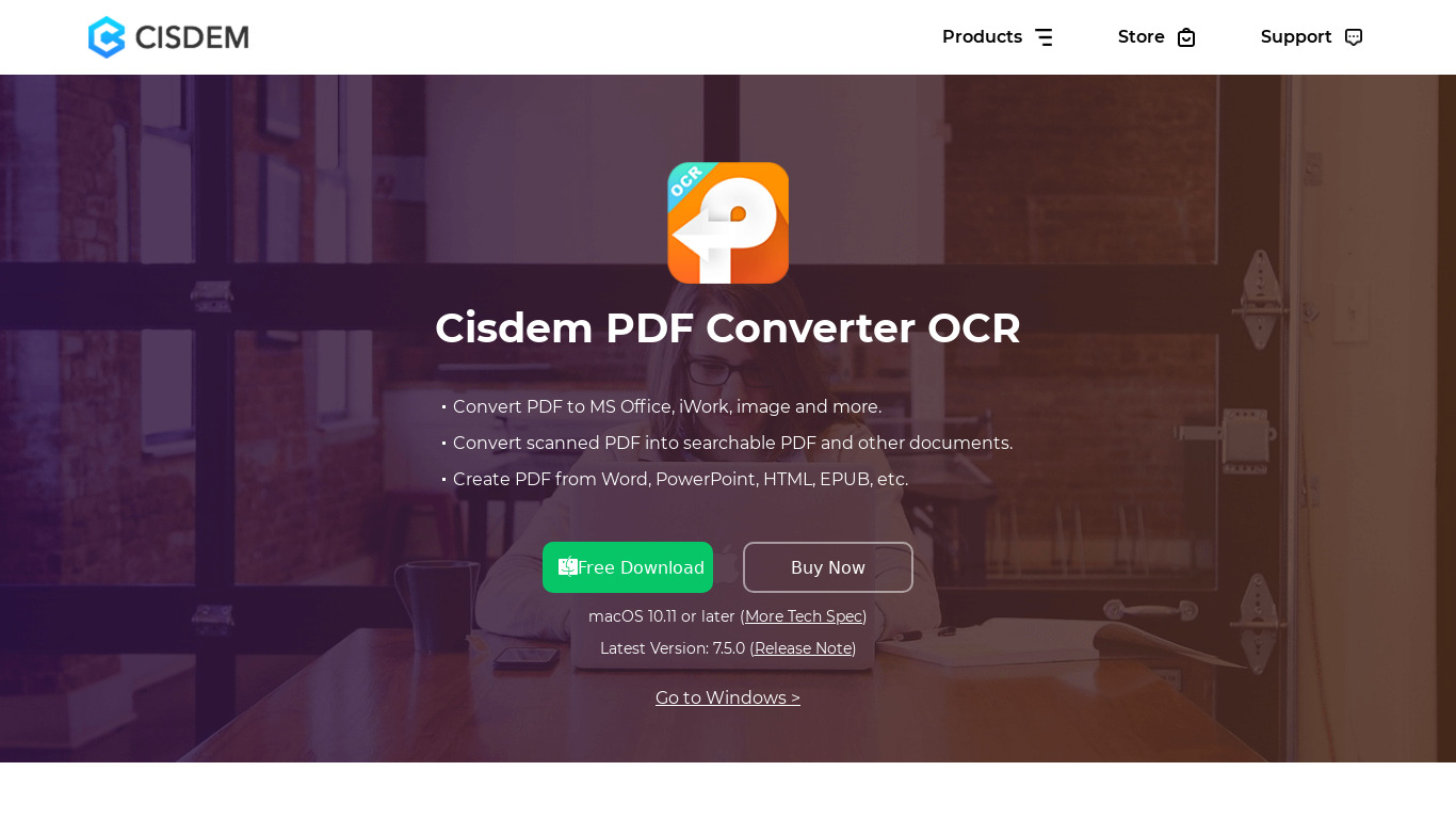 Cisdem PDF Converter OCR Landing page