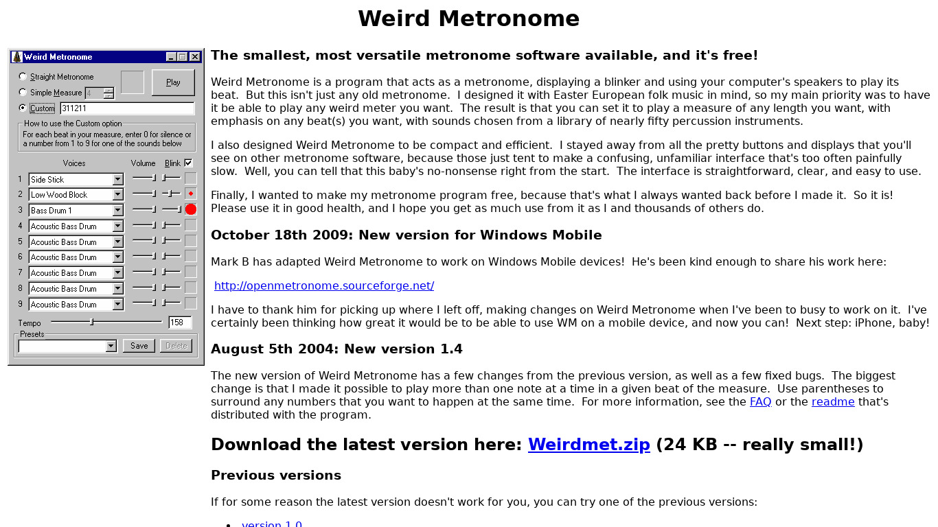 Weird Metronome Landing page