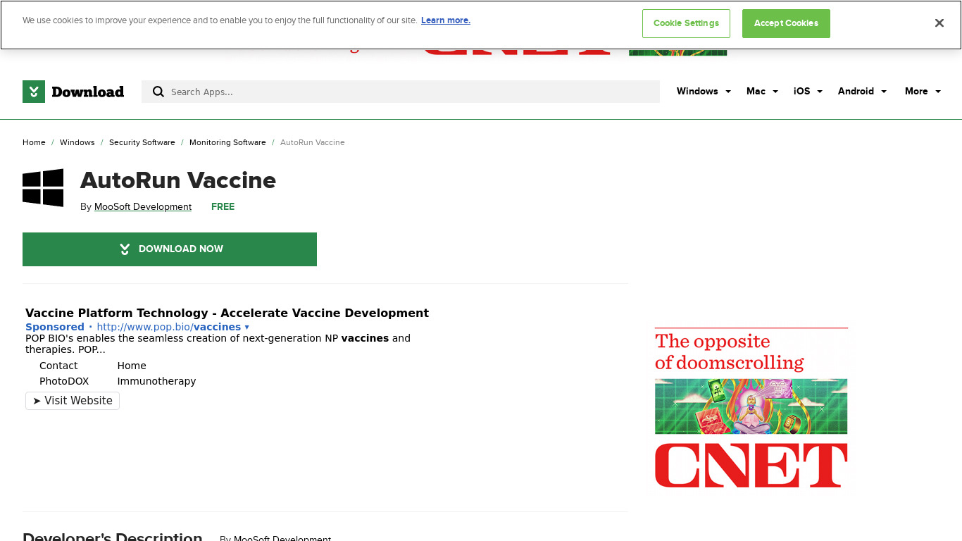 AutoRun Vaccine Landing page