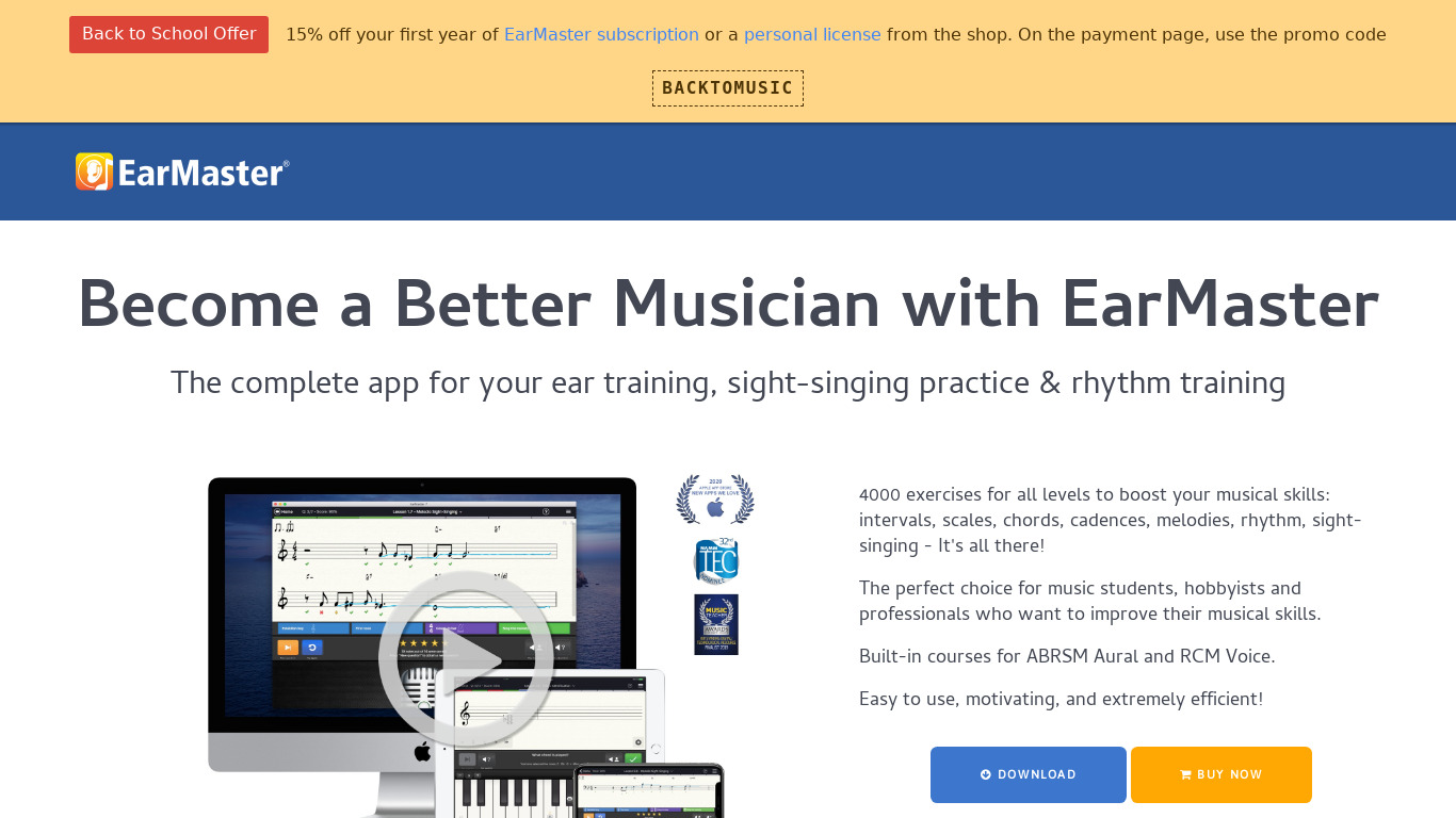 EarMaster Landing page