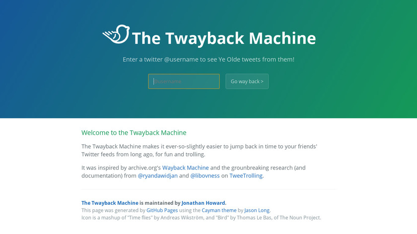 The Twayback Machine Landing Page