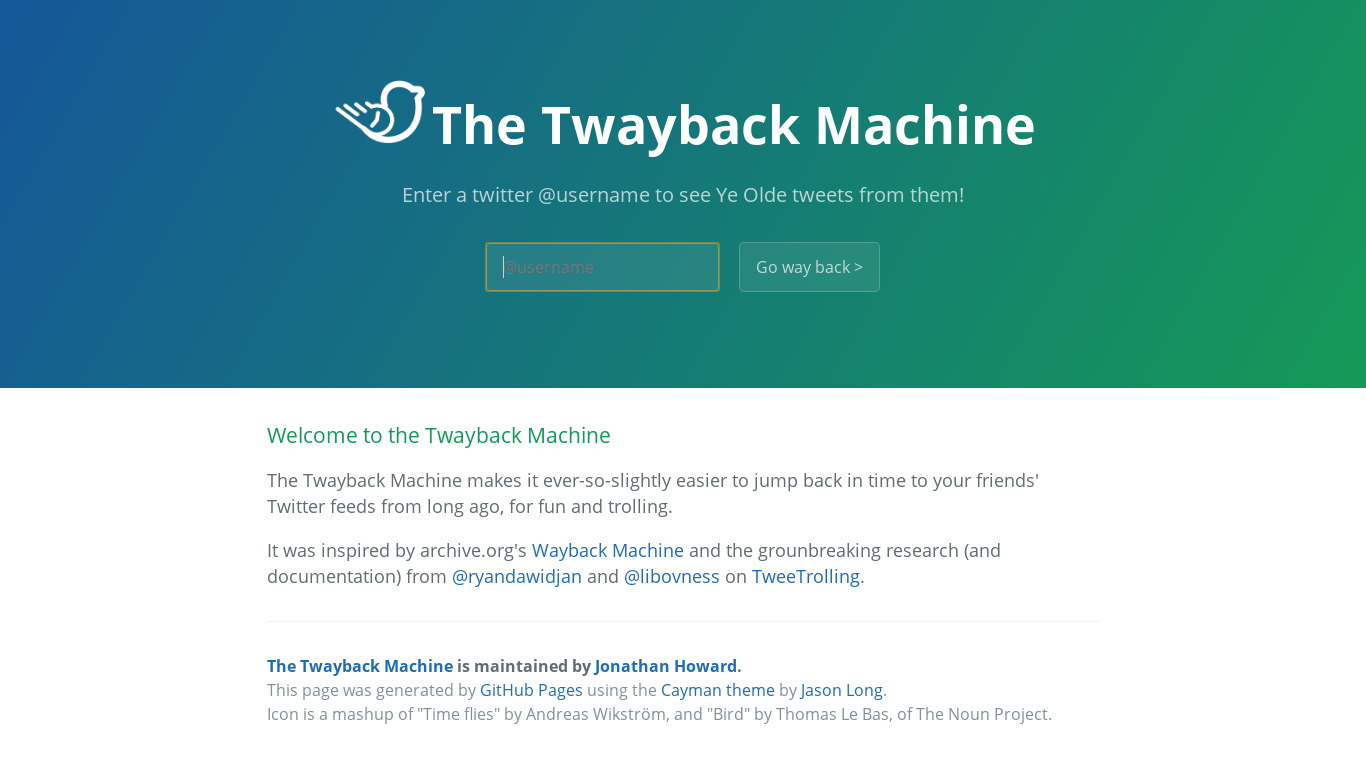 The Twayback Machine Landing page
