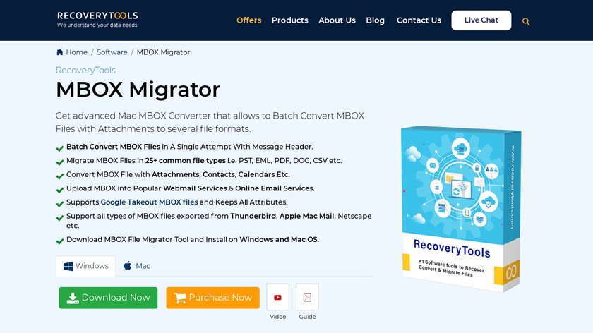 RecoveryTools MBOX Migrator Landing Page