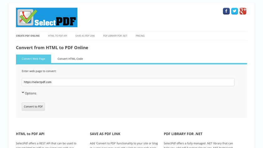 SelectPdf Landing Page