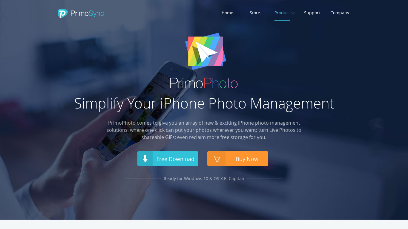 PrimoPhoto Landing page