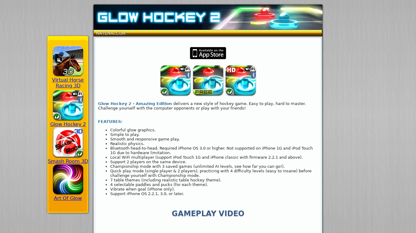 natenai.com Glow Hockey Landing page