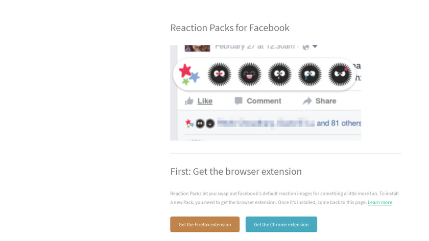 Reaction Packs for Facebook Landing Page