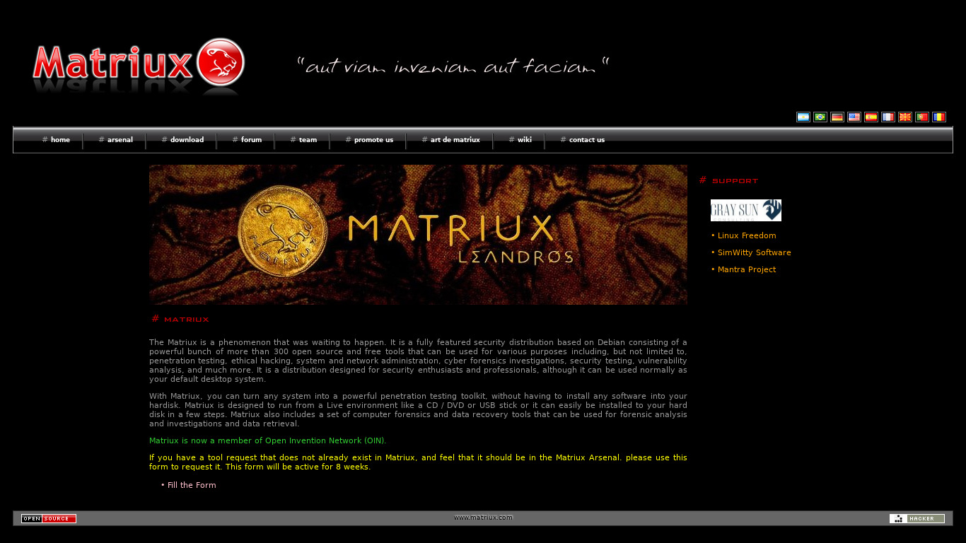 Matriux Landing page