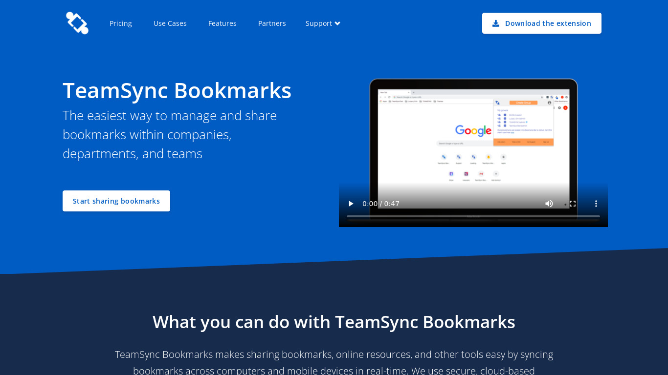 TeamSync Bookmarks Landing page