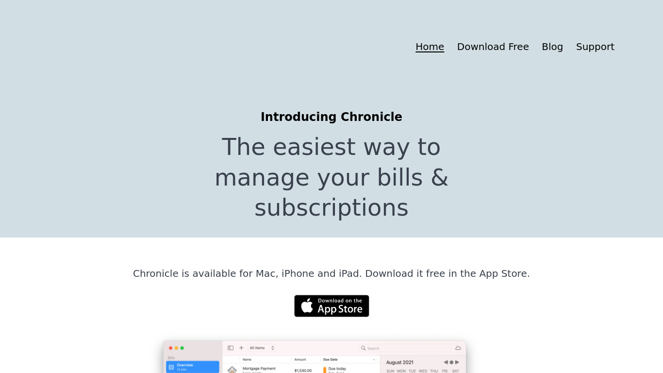 Chronicle Landing page