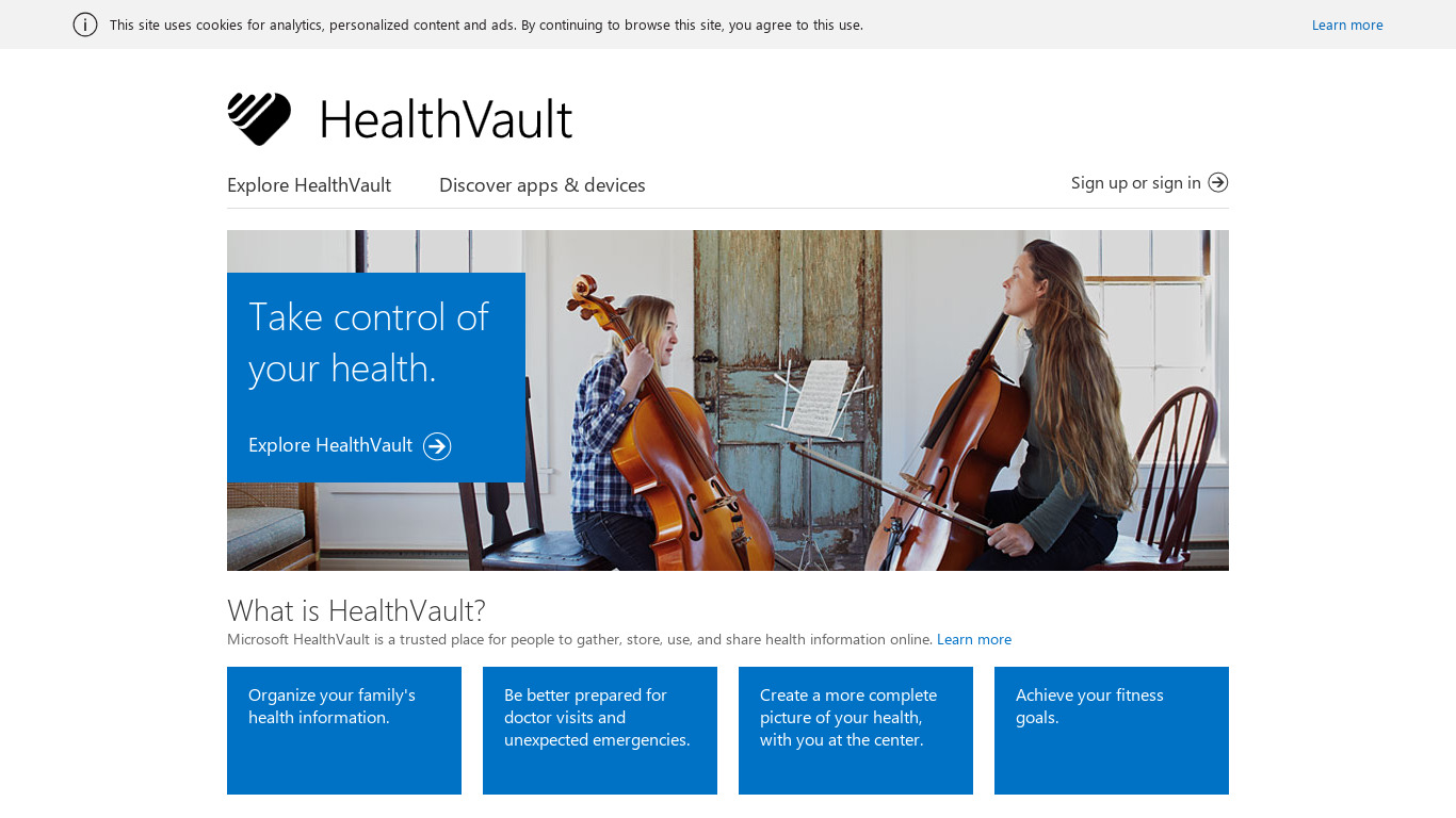 Microsoft HealthVault Landing page