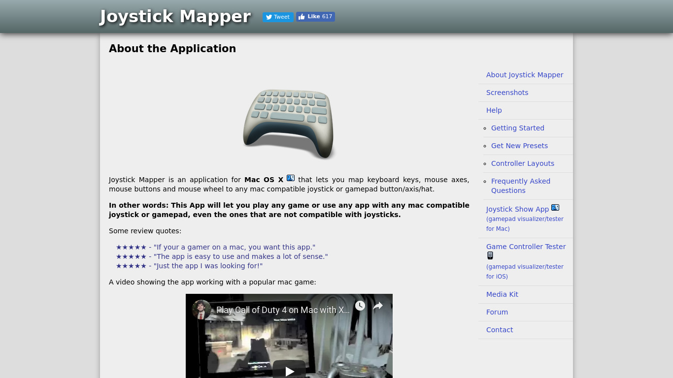 Joystick Mapper Landing page