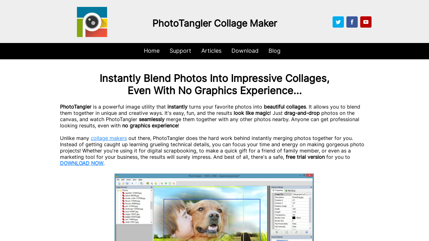 PhotoTangler Collage Maker Landing page