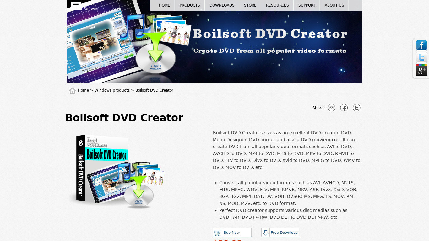 Boilsoft DVD Creator Landing page