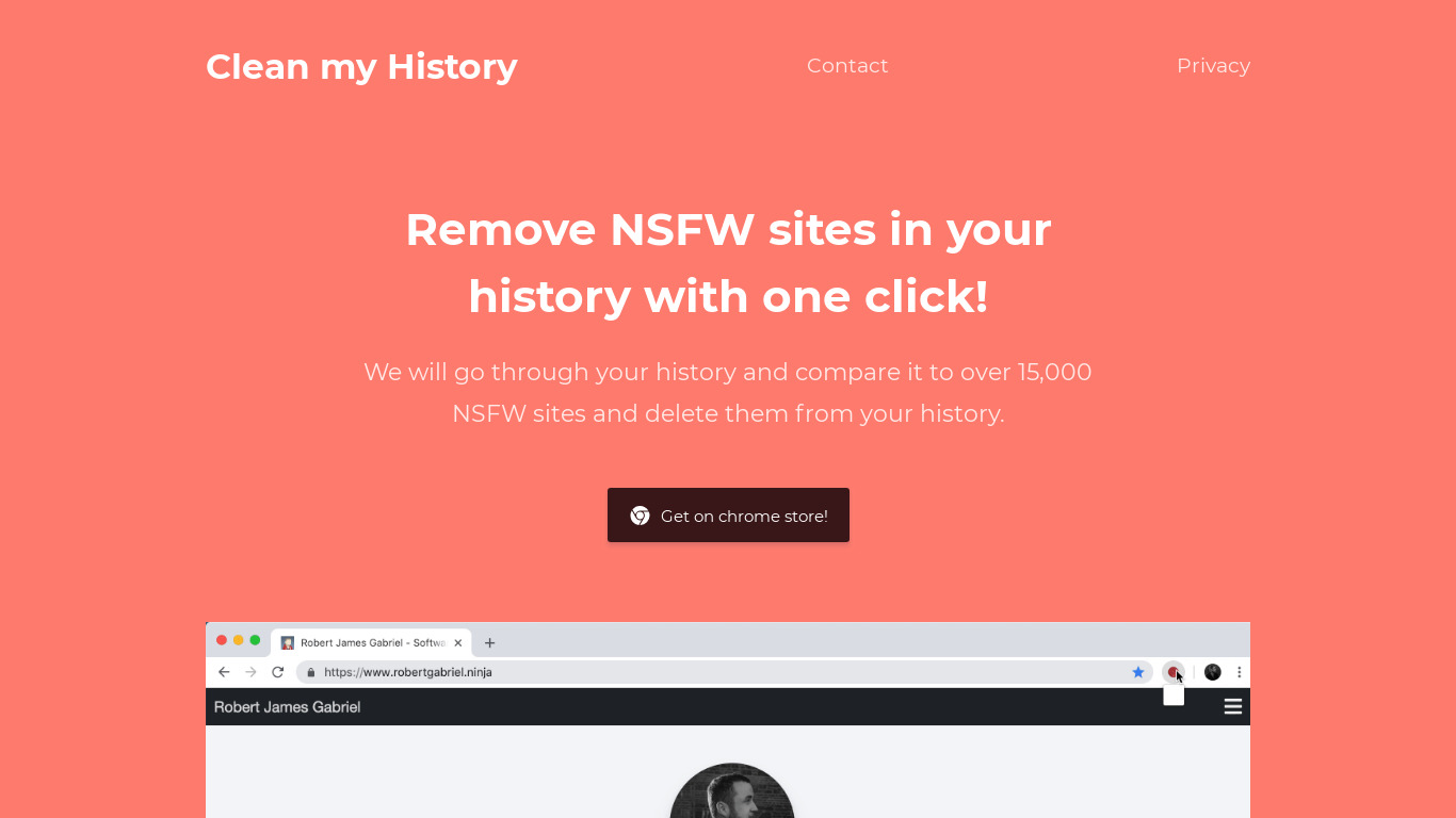 Clean my History Landing page