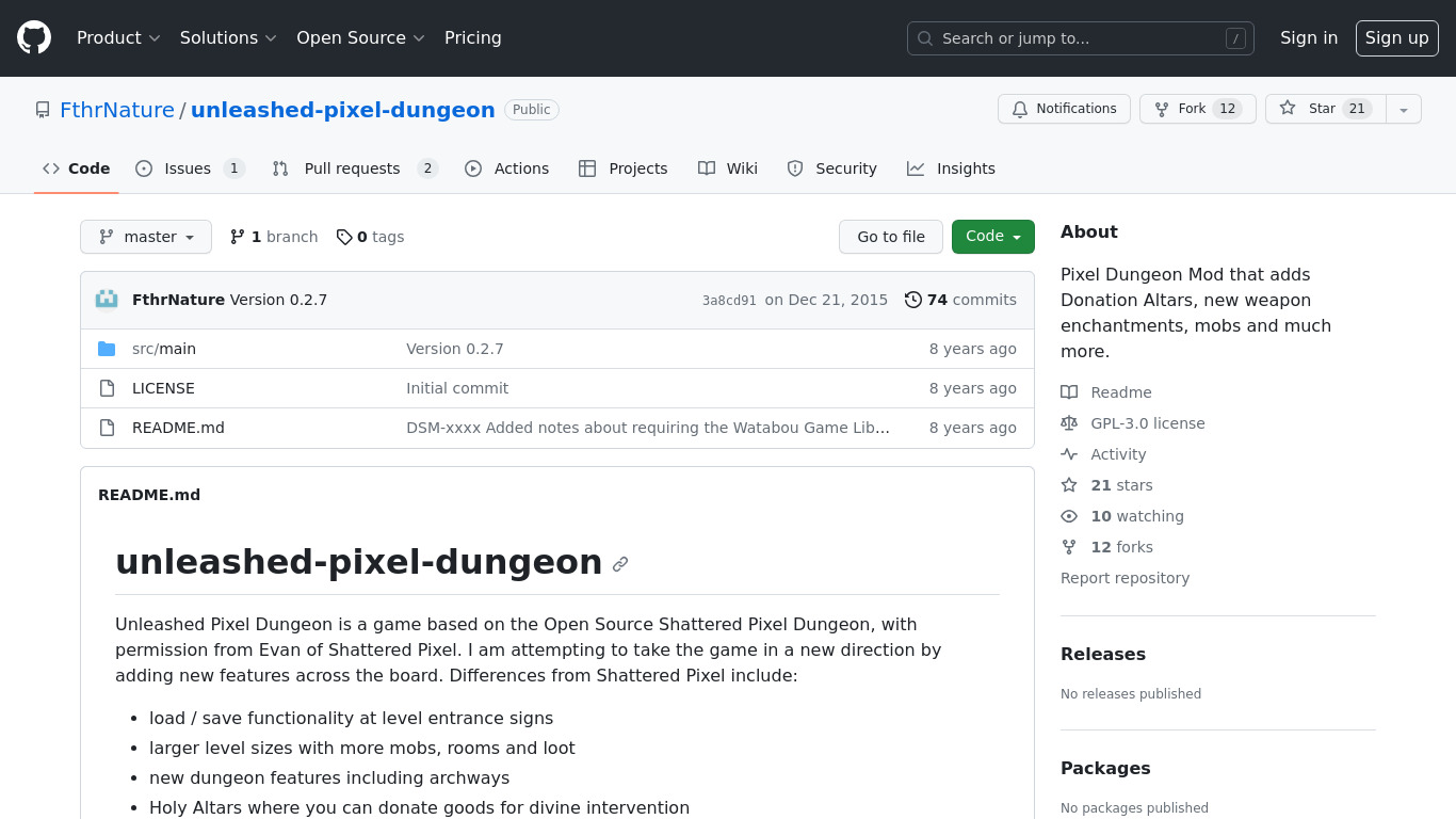 Unleashed Pixel Dungeon Landing page