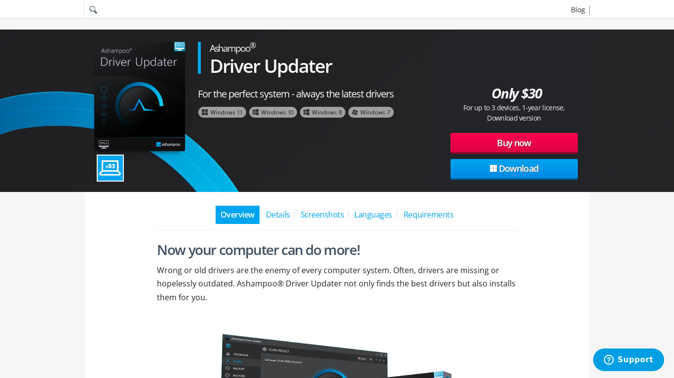 Ashampoo Driver Updater Landing page