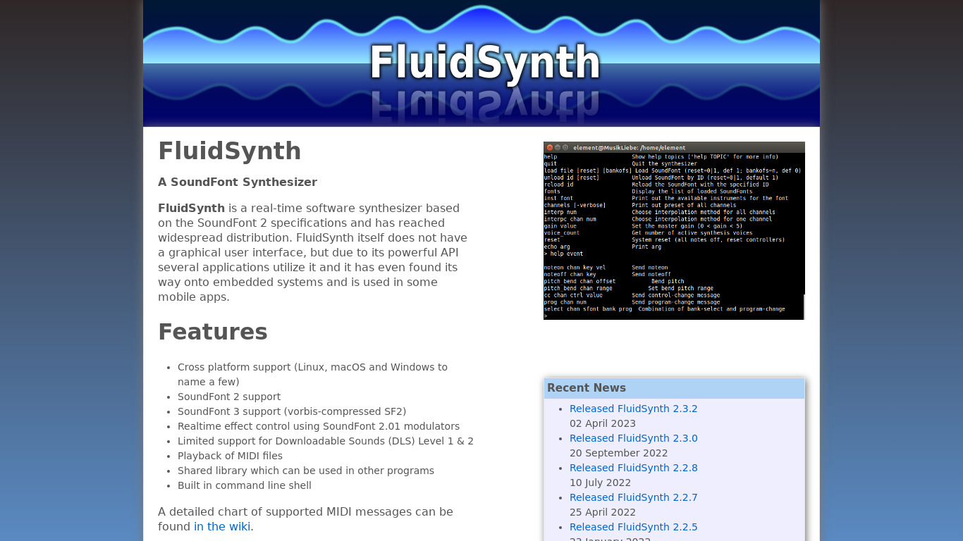 FluidSynth Landing page