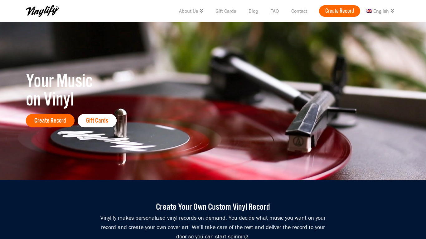 Vinylify Landing page