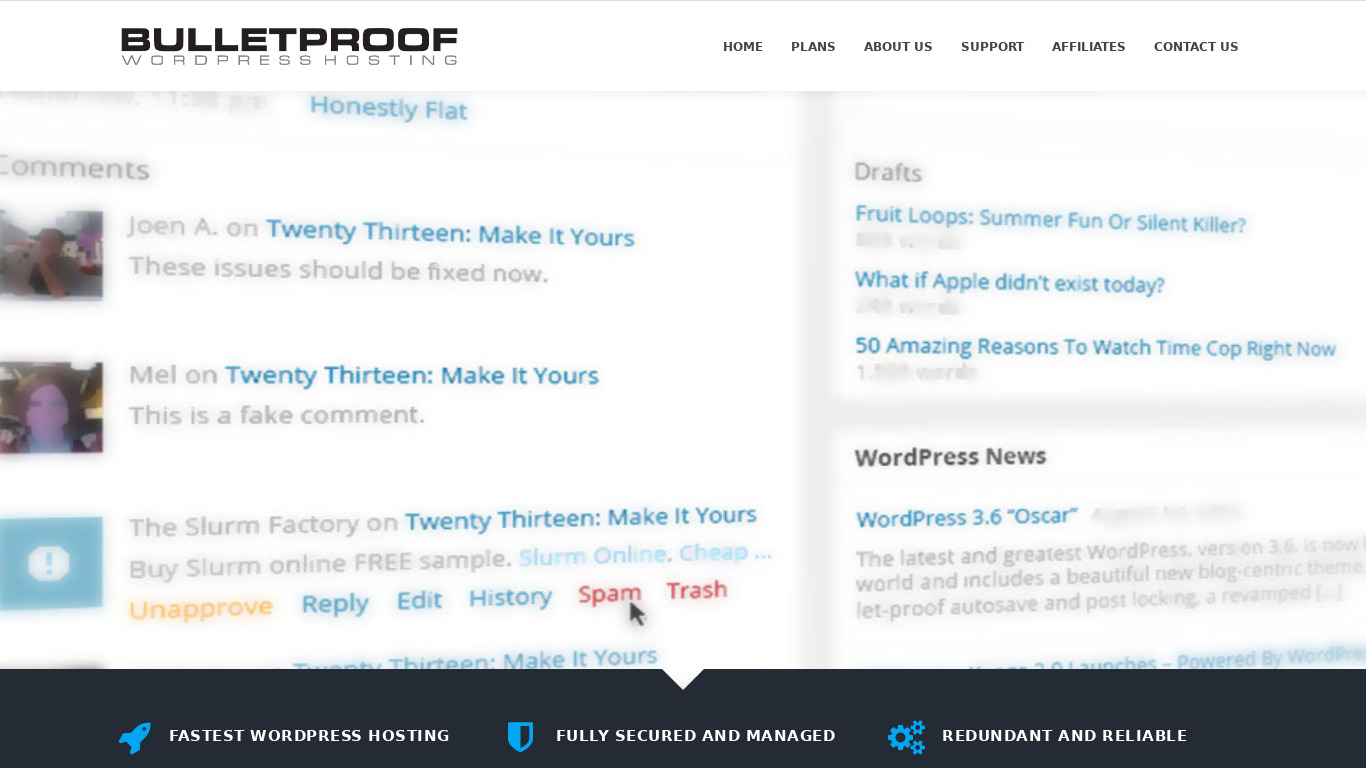 Bulletproof WordPress Hosting Landing page
