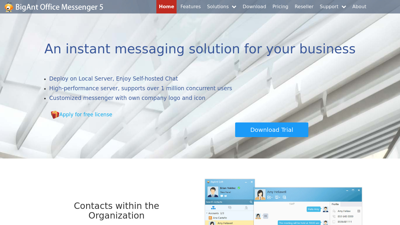 BigAnt Office LAN Messenger Landing page