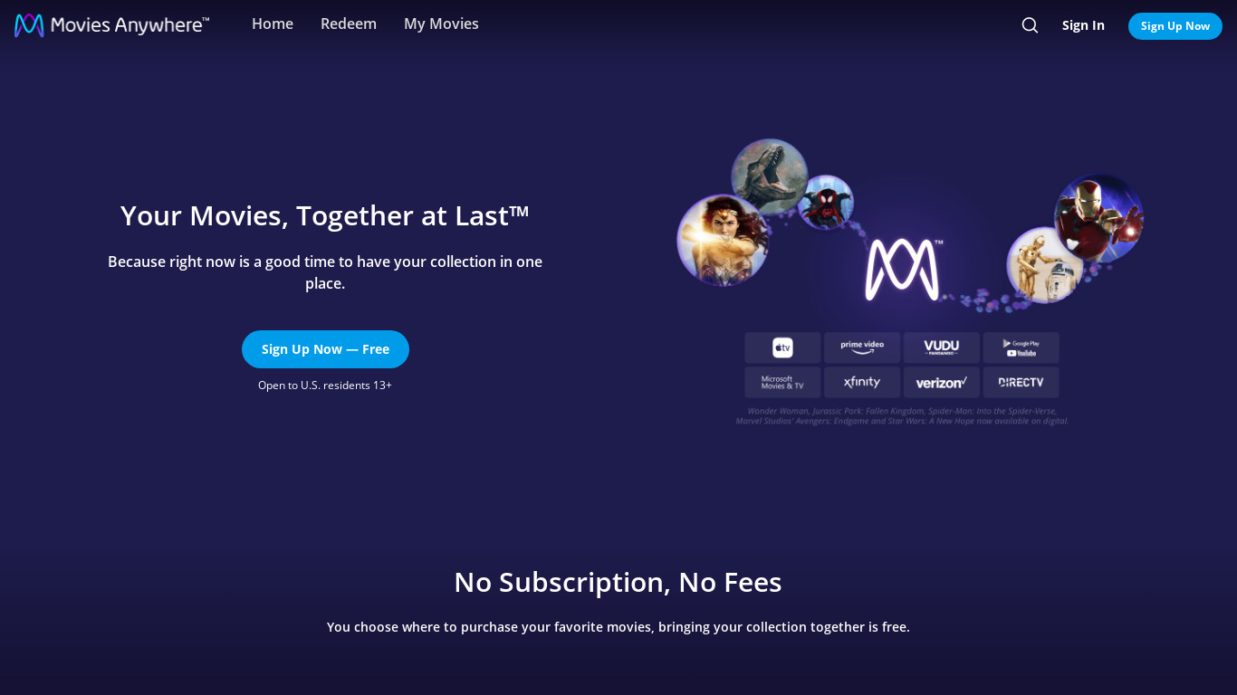 Movies Anywhere Landing page