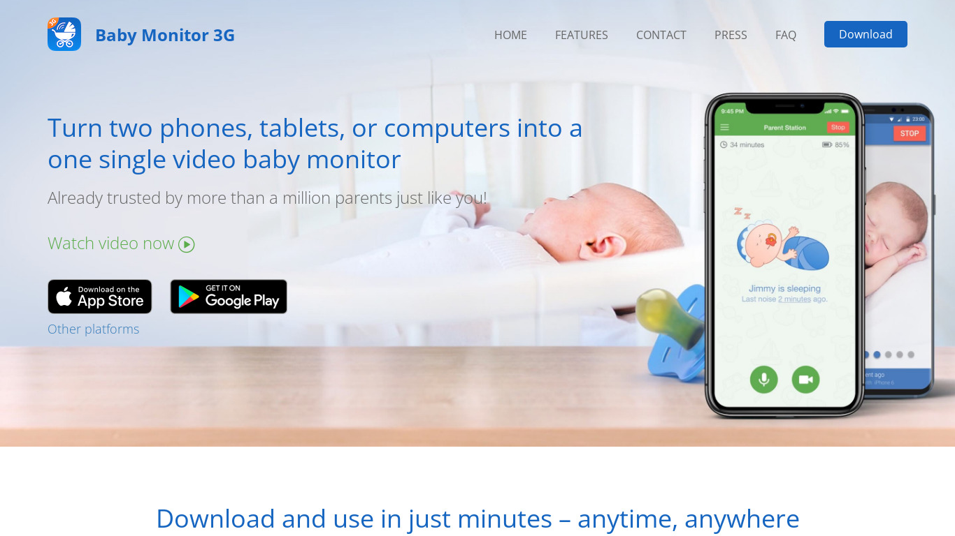 Baby Monitor 3G Landing page