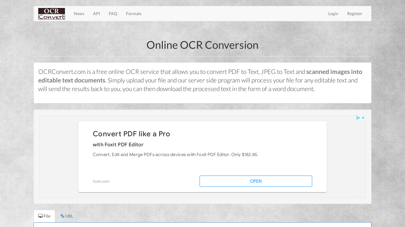 OCR Convert Landing page