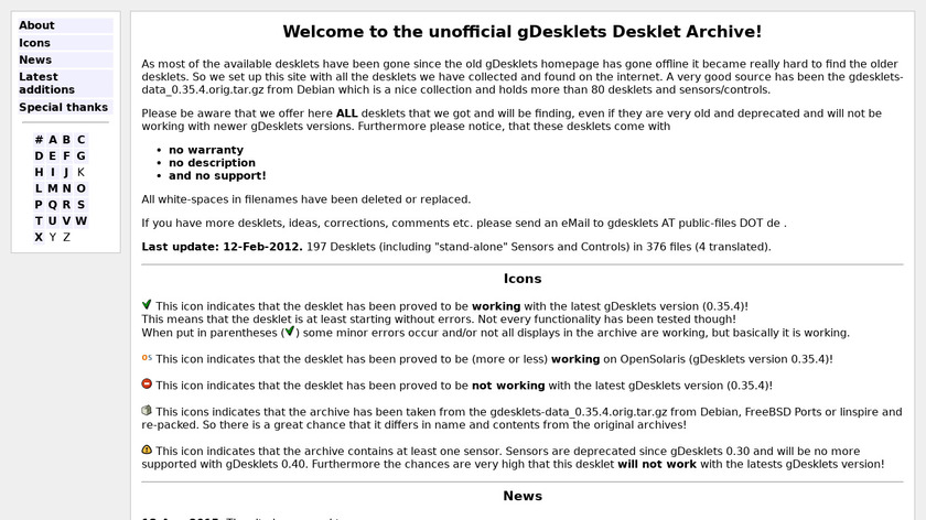 gDesklets Landing Page