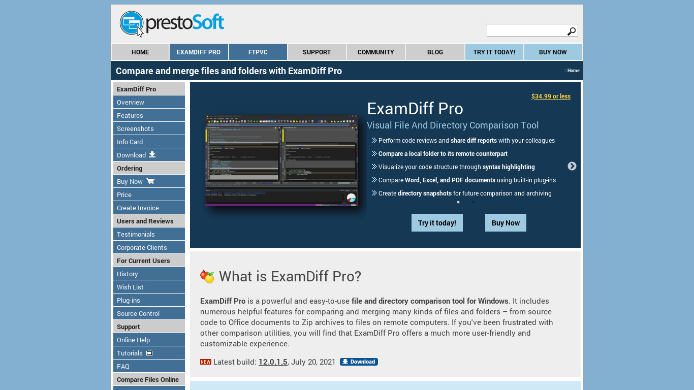 Examdiff Pro Landing page