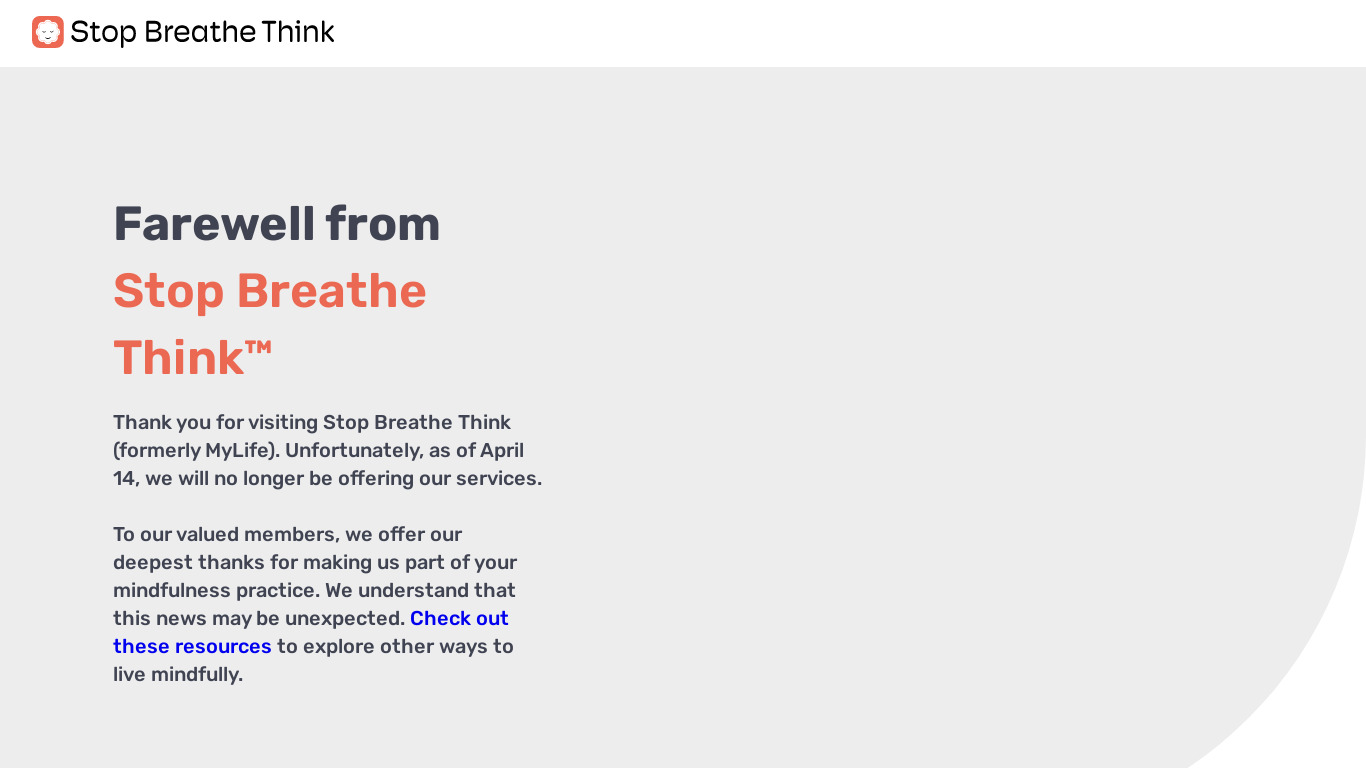 Stop Breathe & Think Landing page
