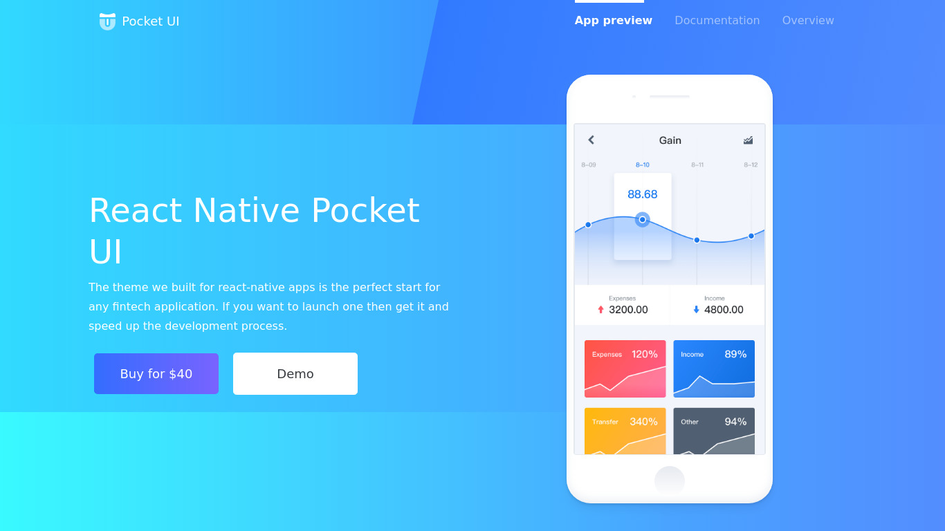 Pocket UI React-Native Theme Landing page