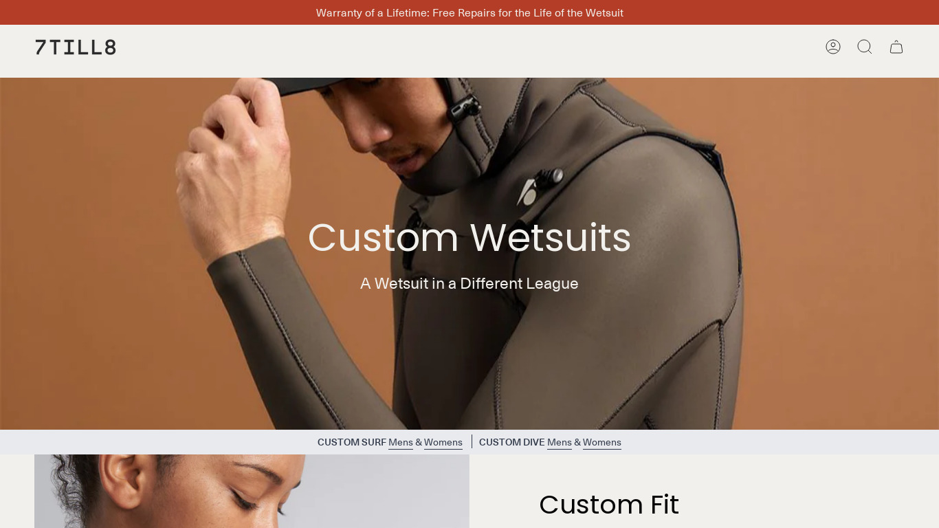 7TILL8 Wetsuits Landing page