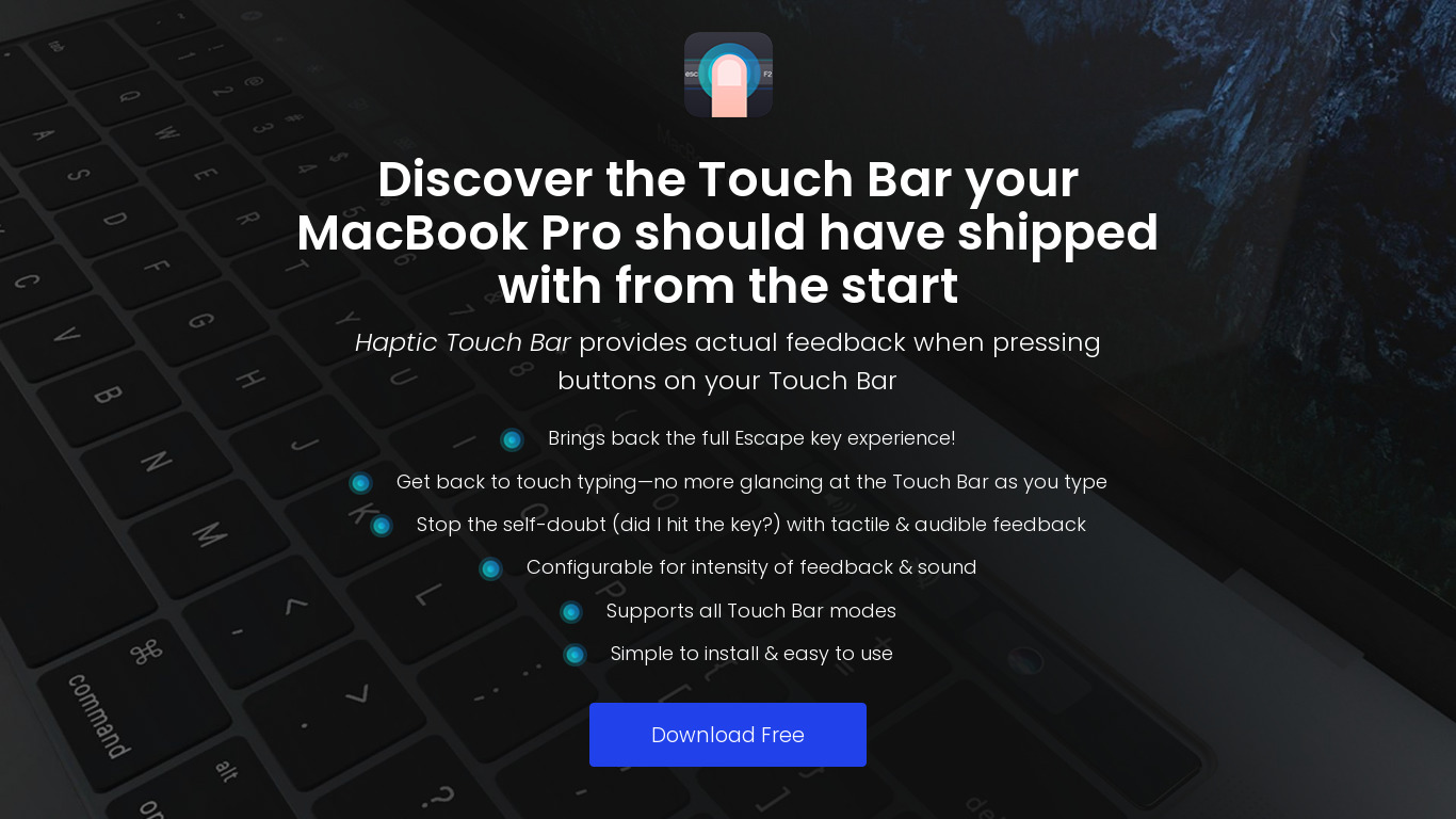 Haptic Touch Bar Landing page