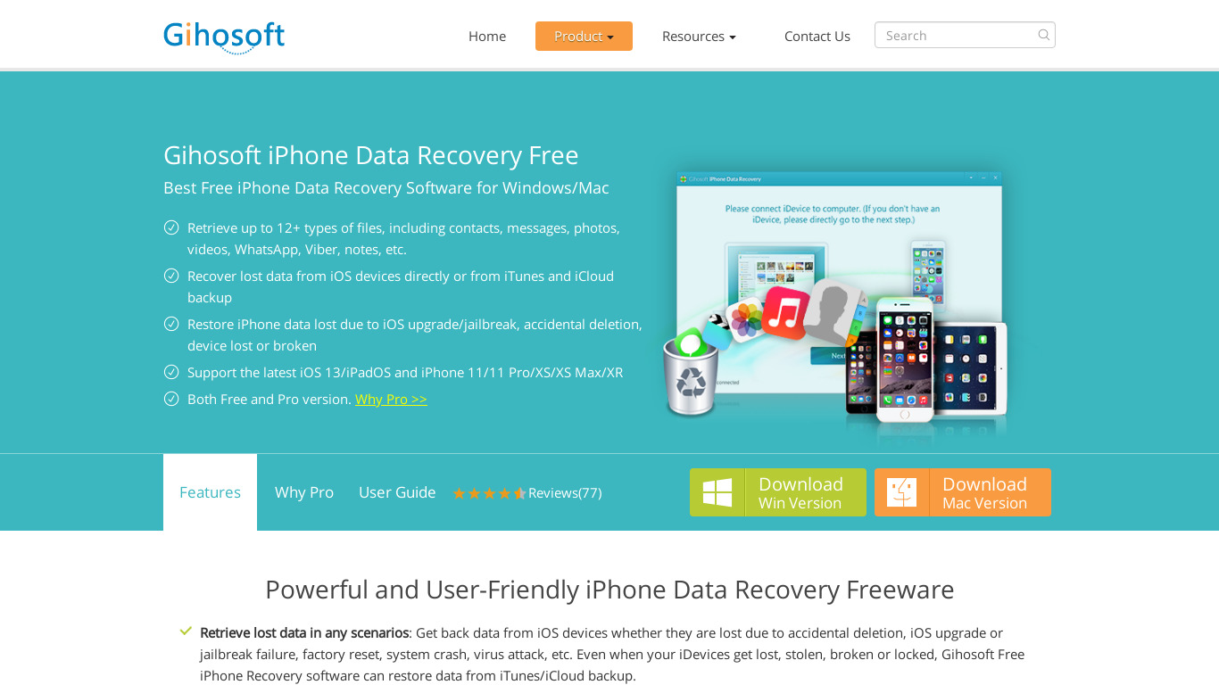 Gihosoft iPhone Data Recovery Landing page