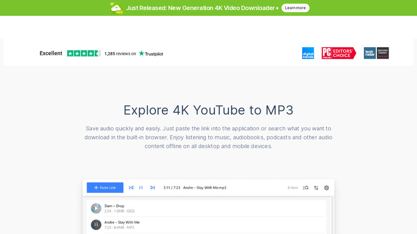 4k YouTube to MP3 Landing Page