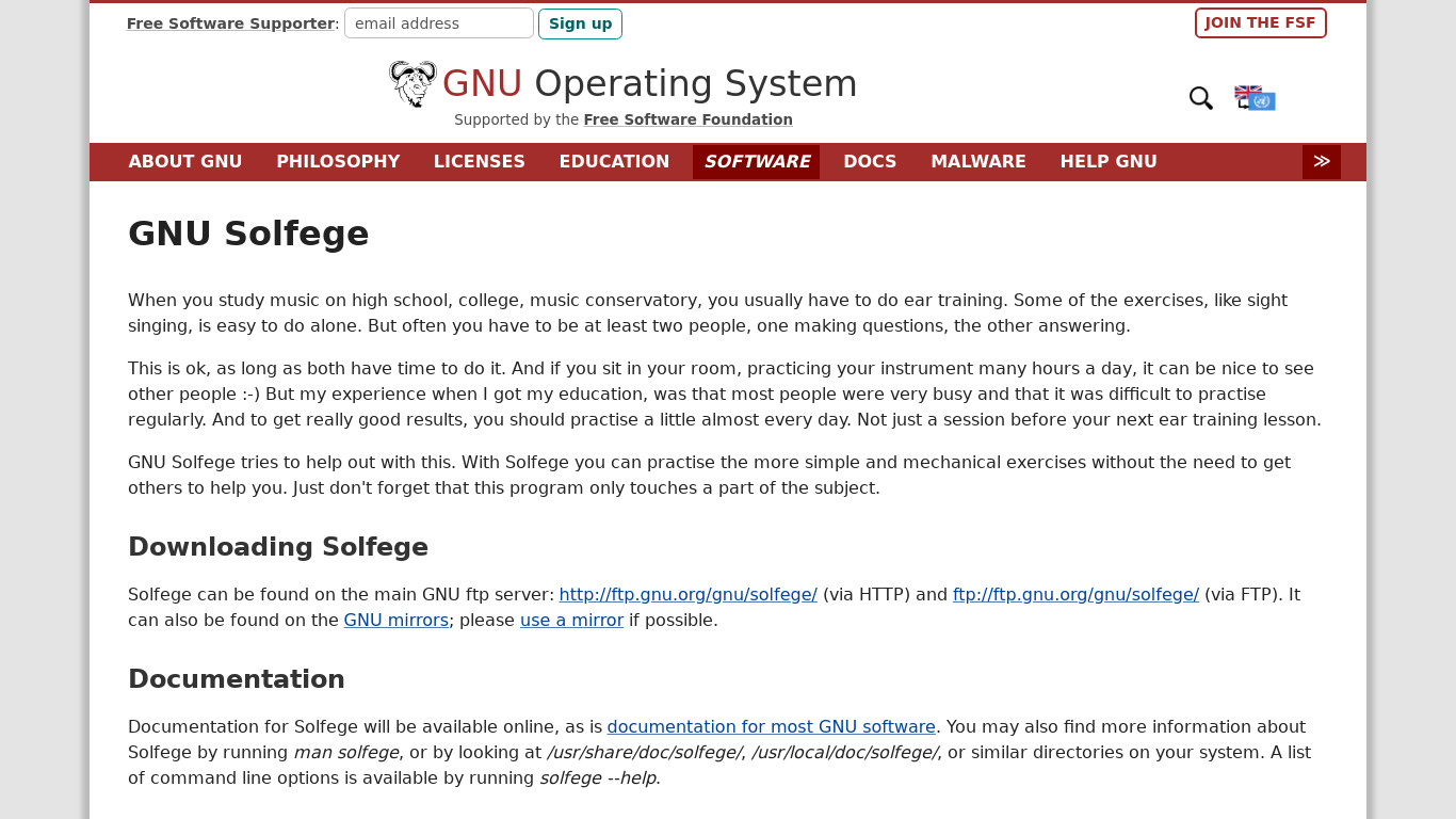 GNU Solfege Landing page