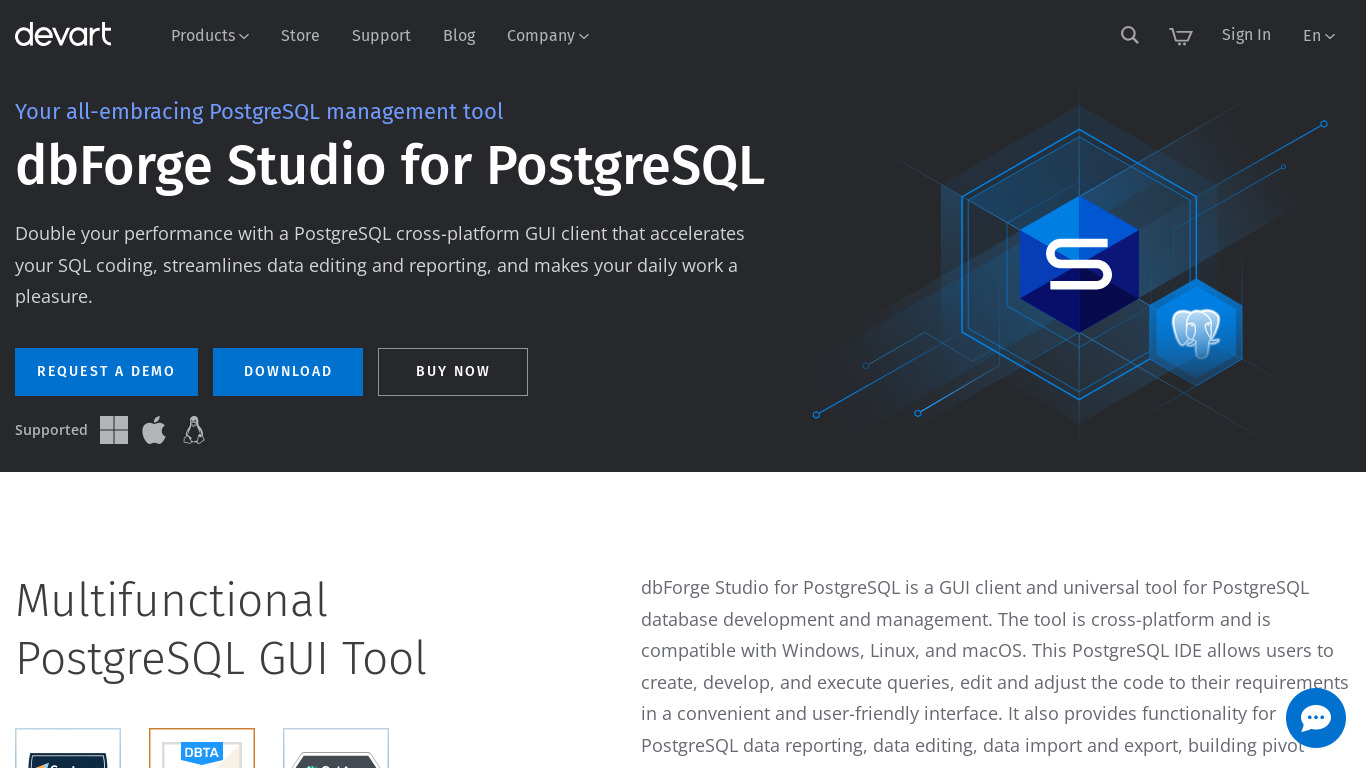 dbForge Studio for PostgreSQL Landing page