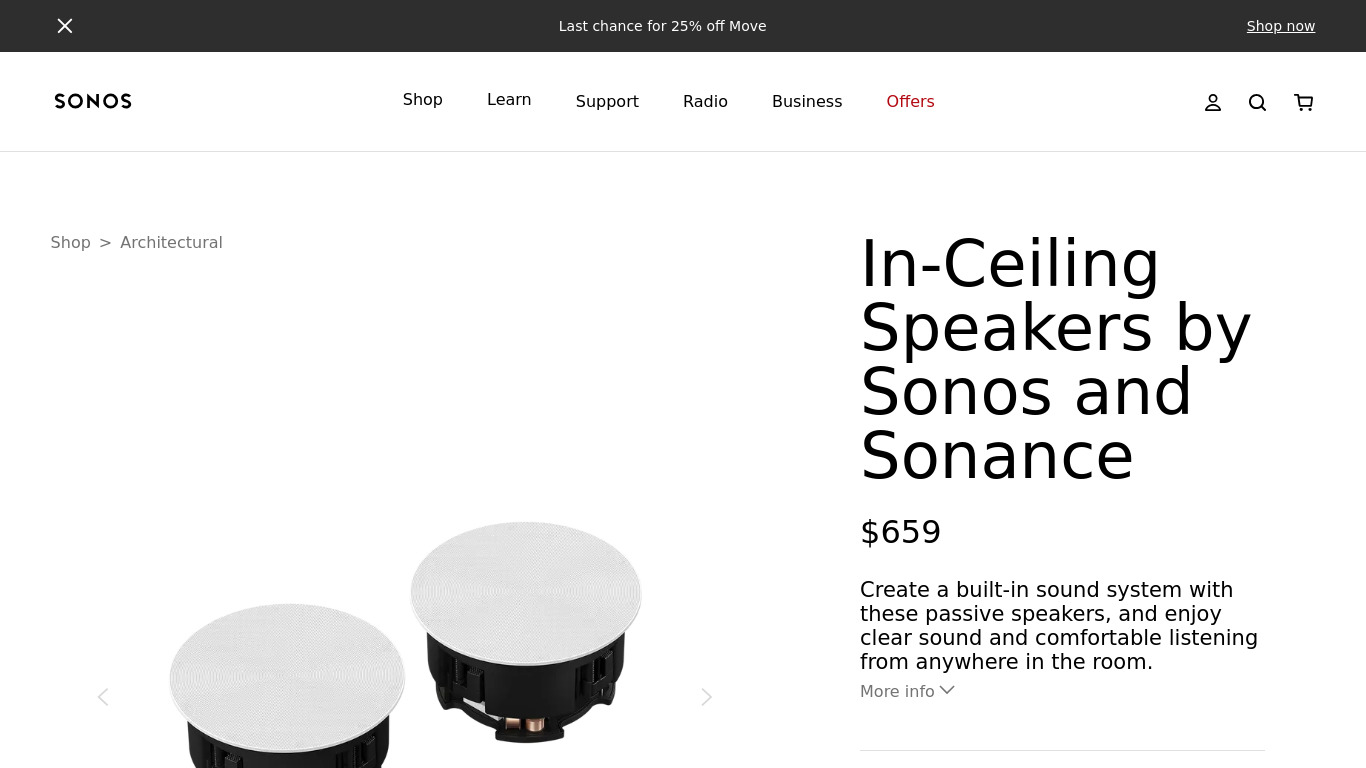 Sonos Ceiling Speaker Landing page