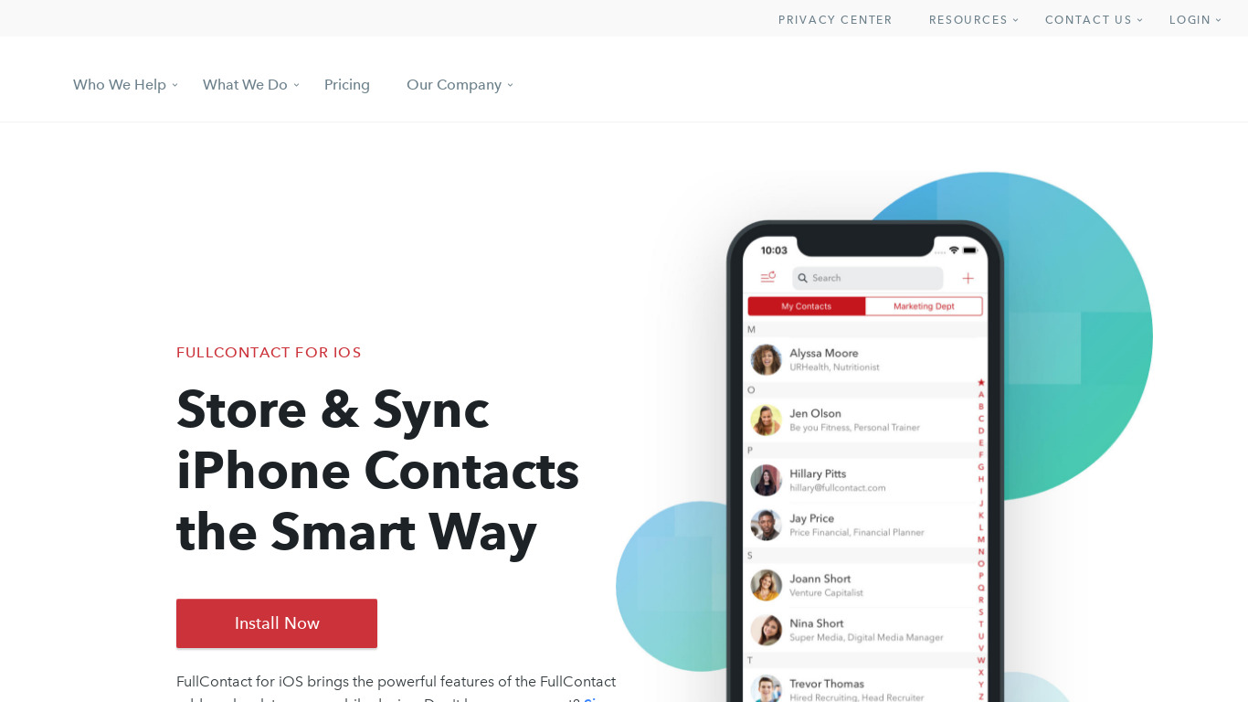 FullContact for iOS Landing page