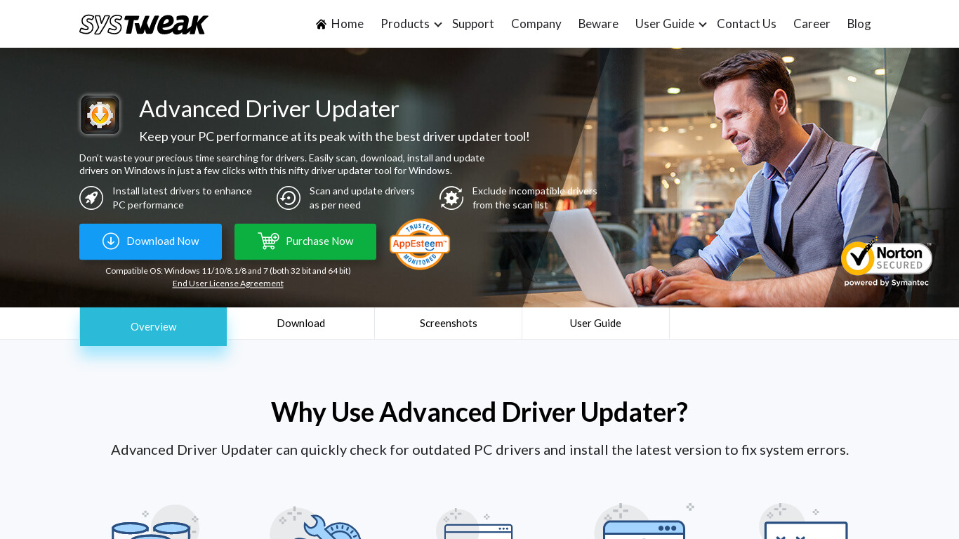Advanced Driver Updater Landing page