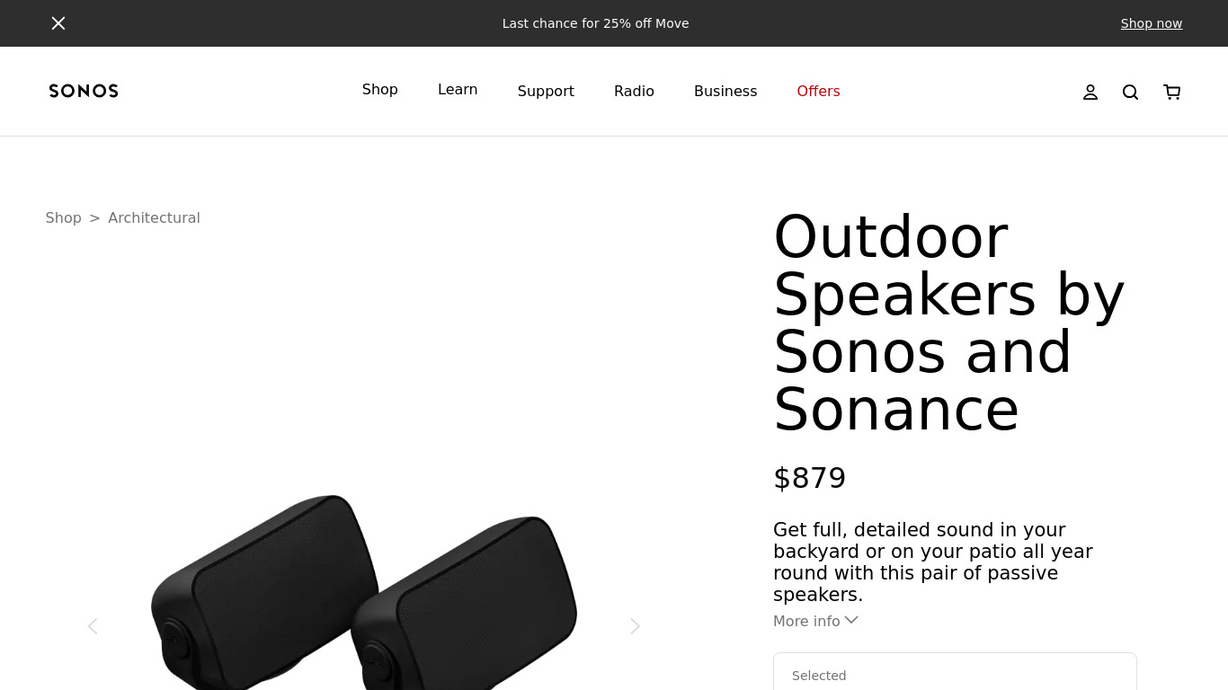 Sonos Out Door Speaker Landing page